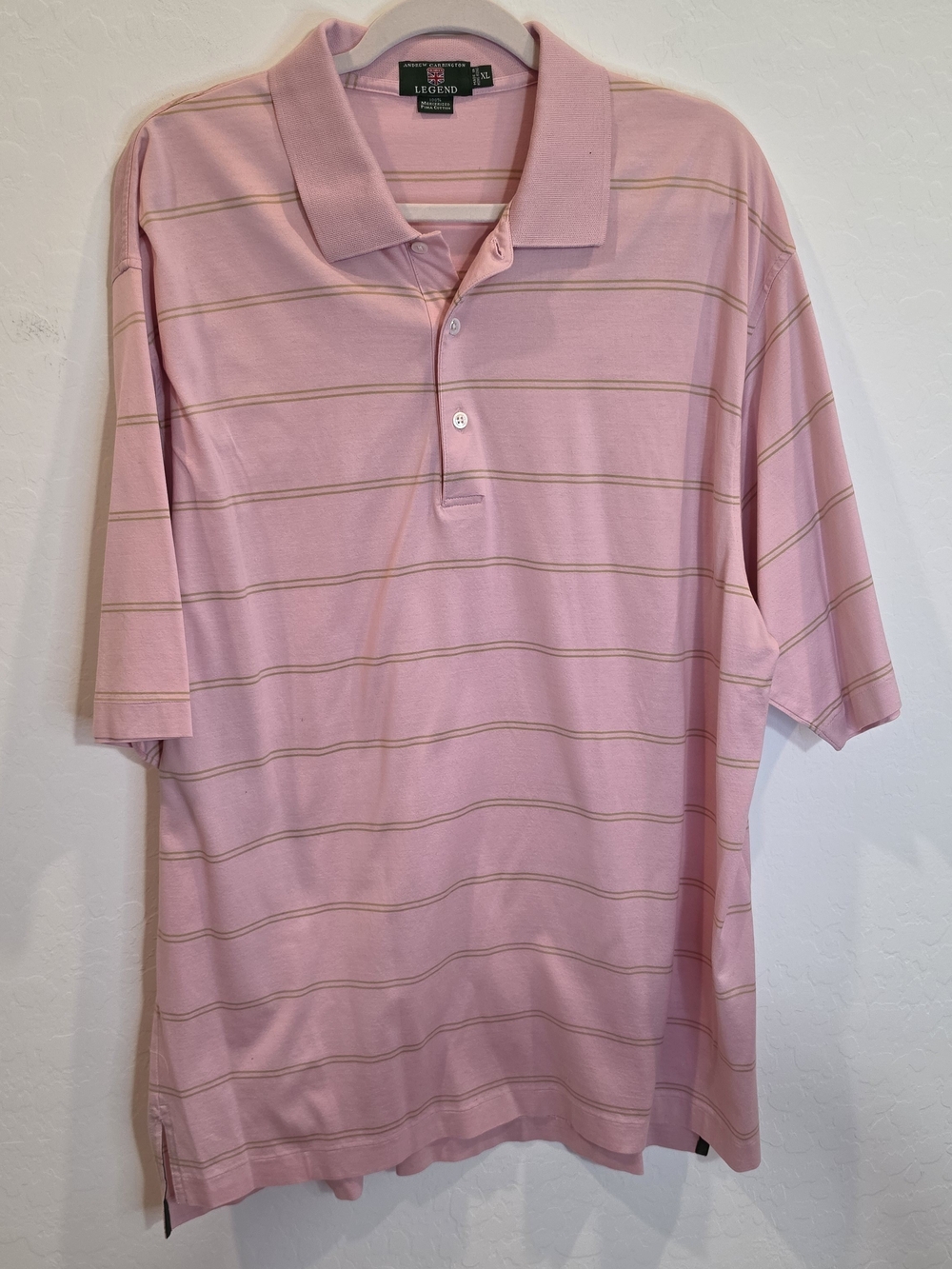 Andrew Carrington Men's Polo Short Sleeve T-Shirt 100% Pima Cotton XL Pink Beige